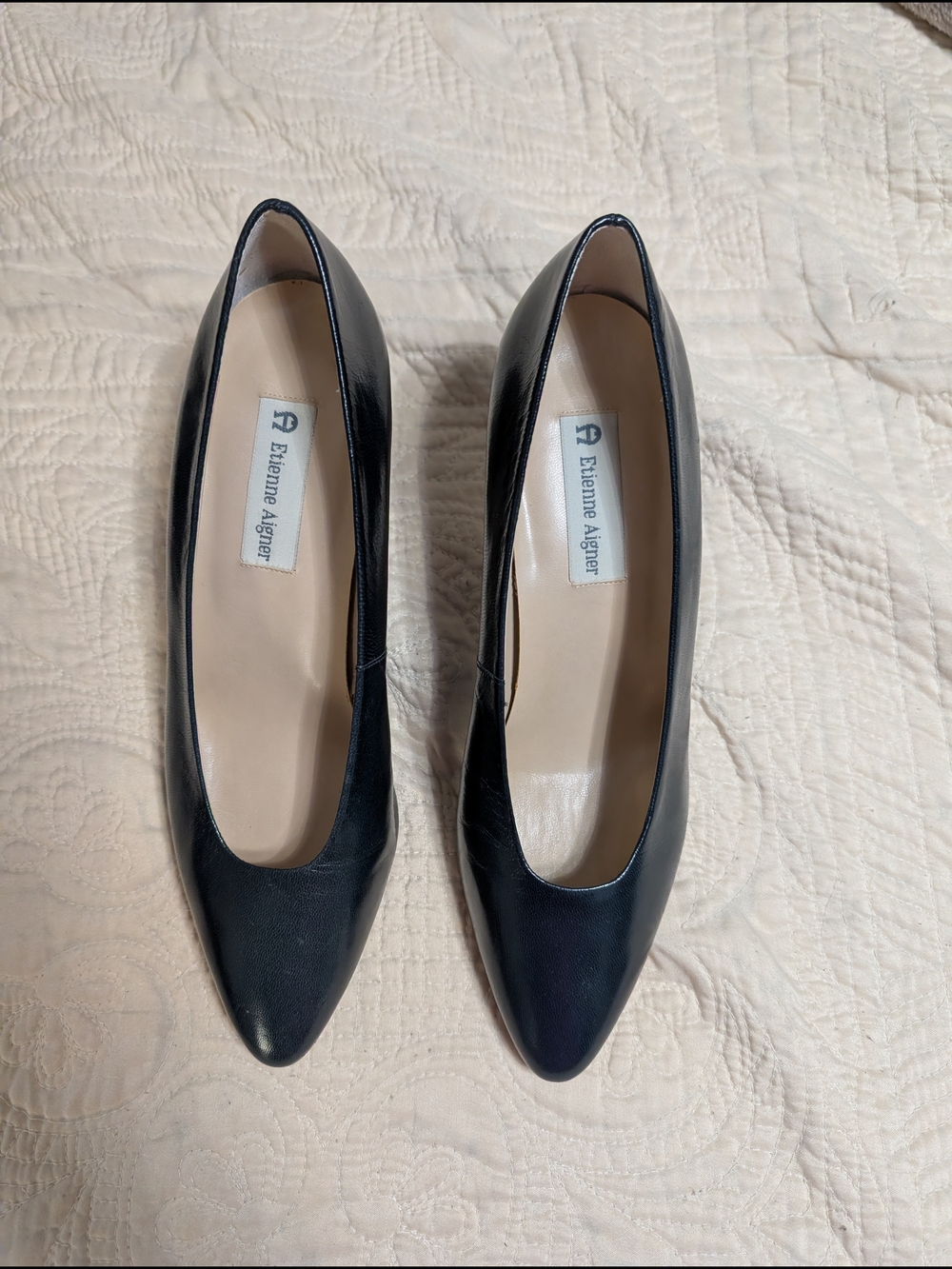 Etienne Aigner Dark Navy Pointed-Toe Leather Pumps